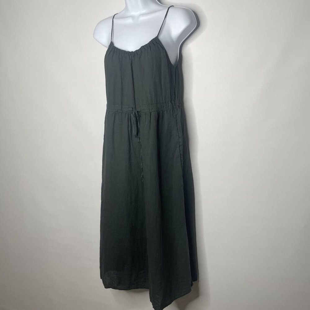 Vince Green Linen Gathered Tie Waist Midi Sundress - Picture 7 of 8